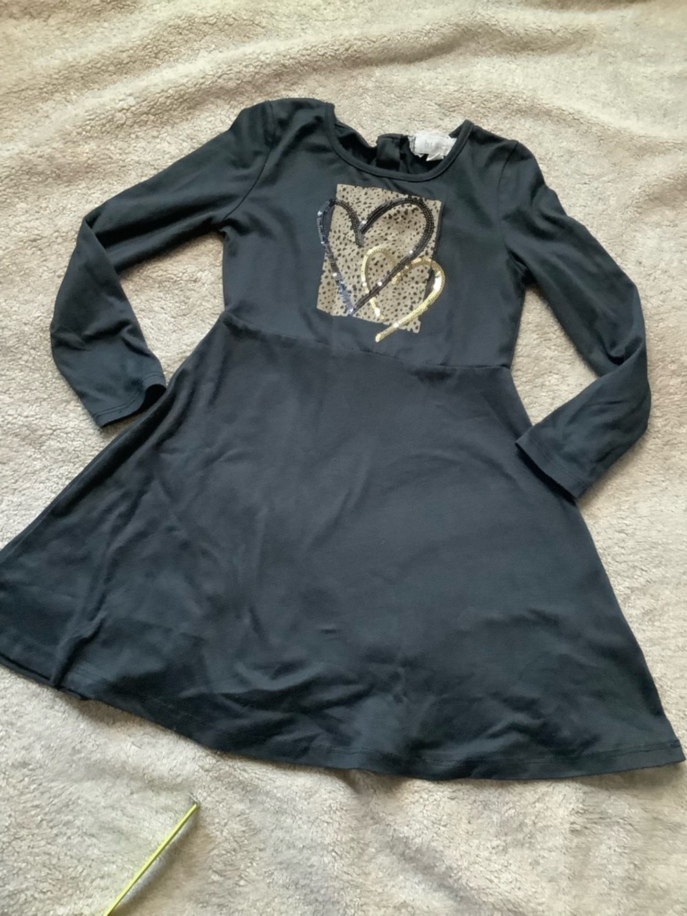 Btween Girls' Black Long-Sleeve Heart Sequin Dress